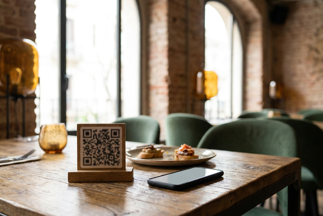 Taula d'un restaurant amb carta QR